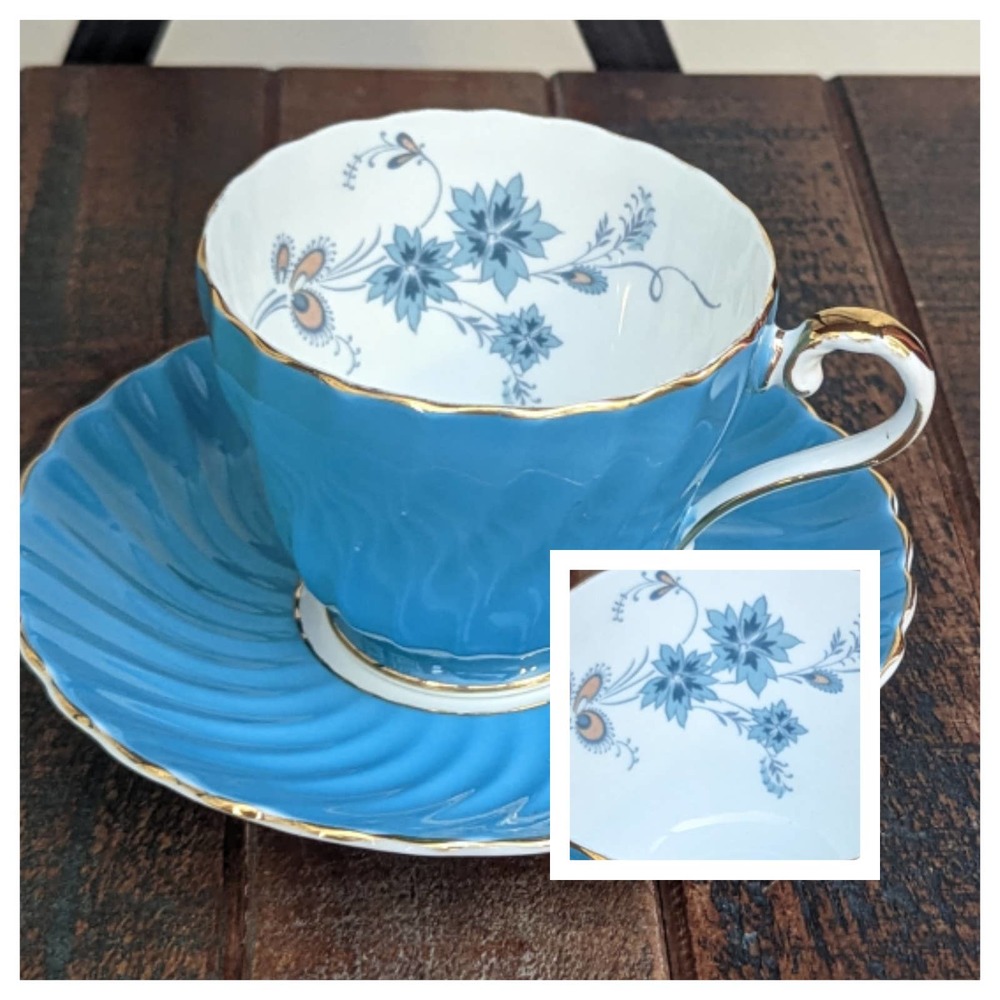 Vintage Aynsley swirl Cup & Saucer with Flowers